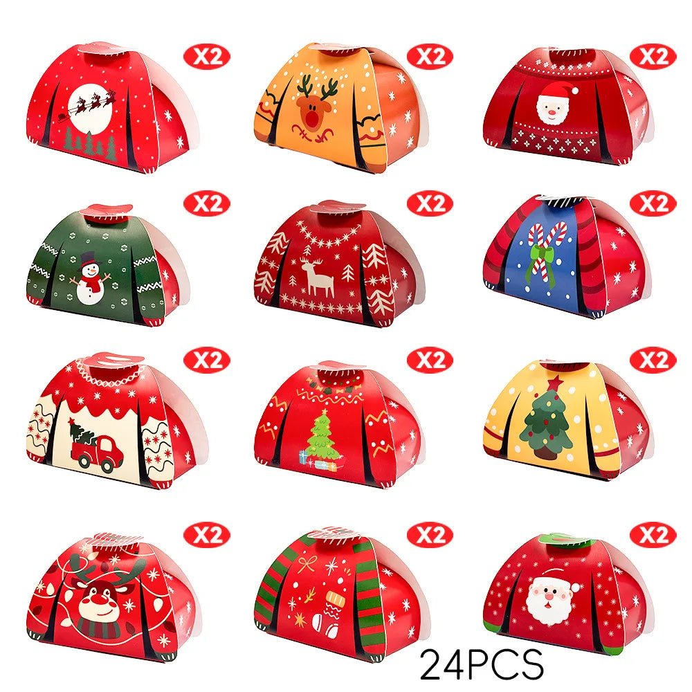 24pcs Christmas Candy Boxes Assorted 3D Christmas Ugly Sweater Cookie Paper Boxes Cloth Shape Treat Box for Xmas Party Decor