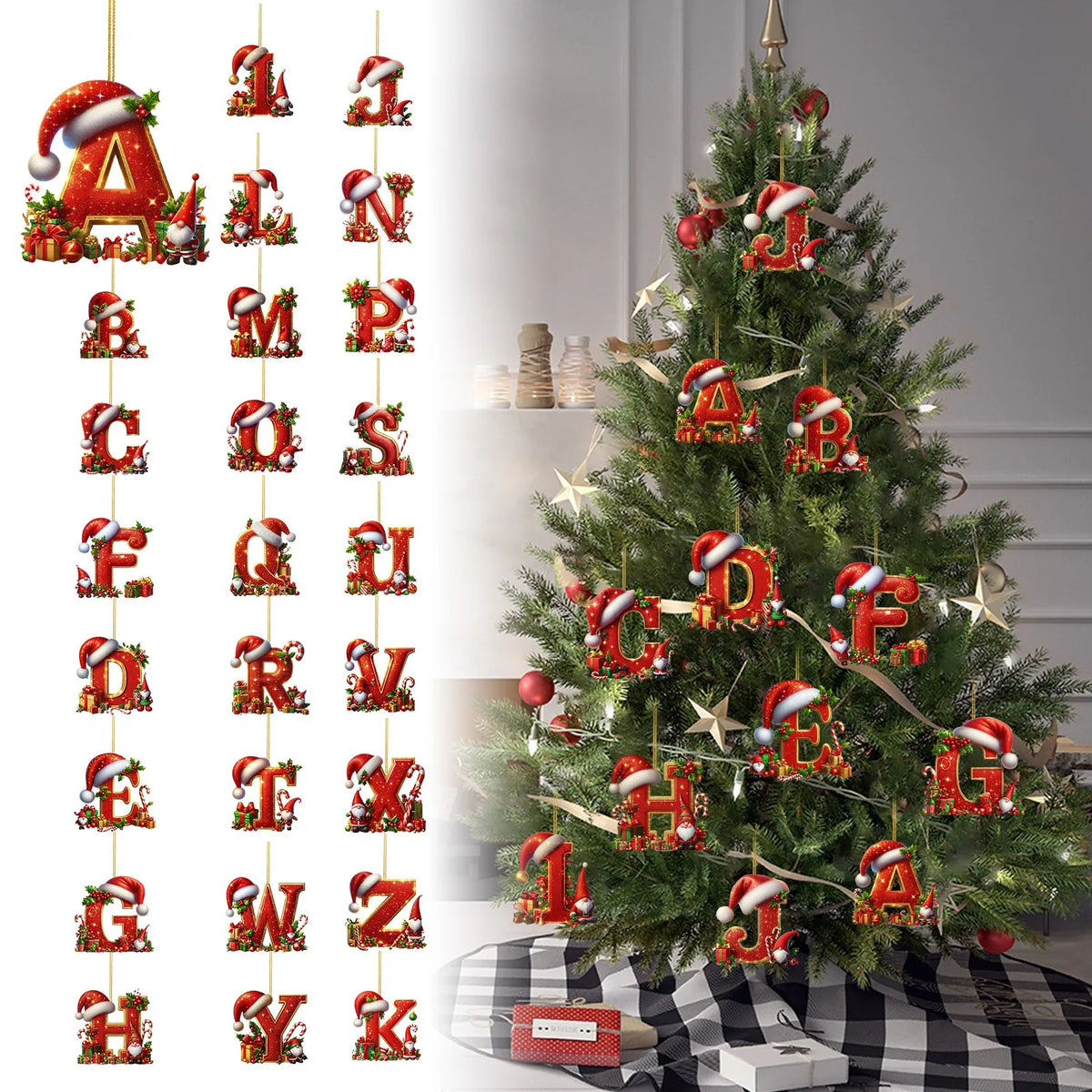 2D Christmas 26 Letters Ornament Flat Hanging Pendant Personalized Holiday Festive Tree Decor Gift For Christmas Party Ornament