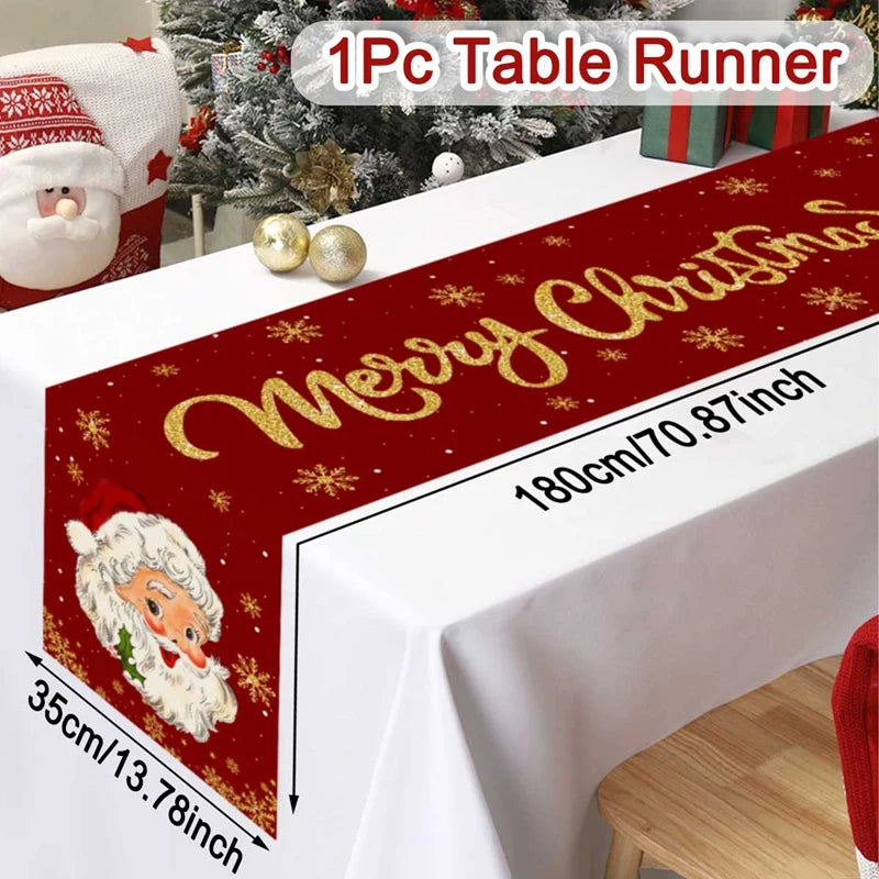 Santa Claus Christmas Table Runner Christmas Decorations For Home 2025 Xmas Table Flag Navidad Noel Gifts New Year Tablecloth