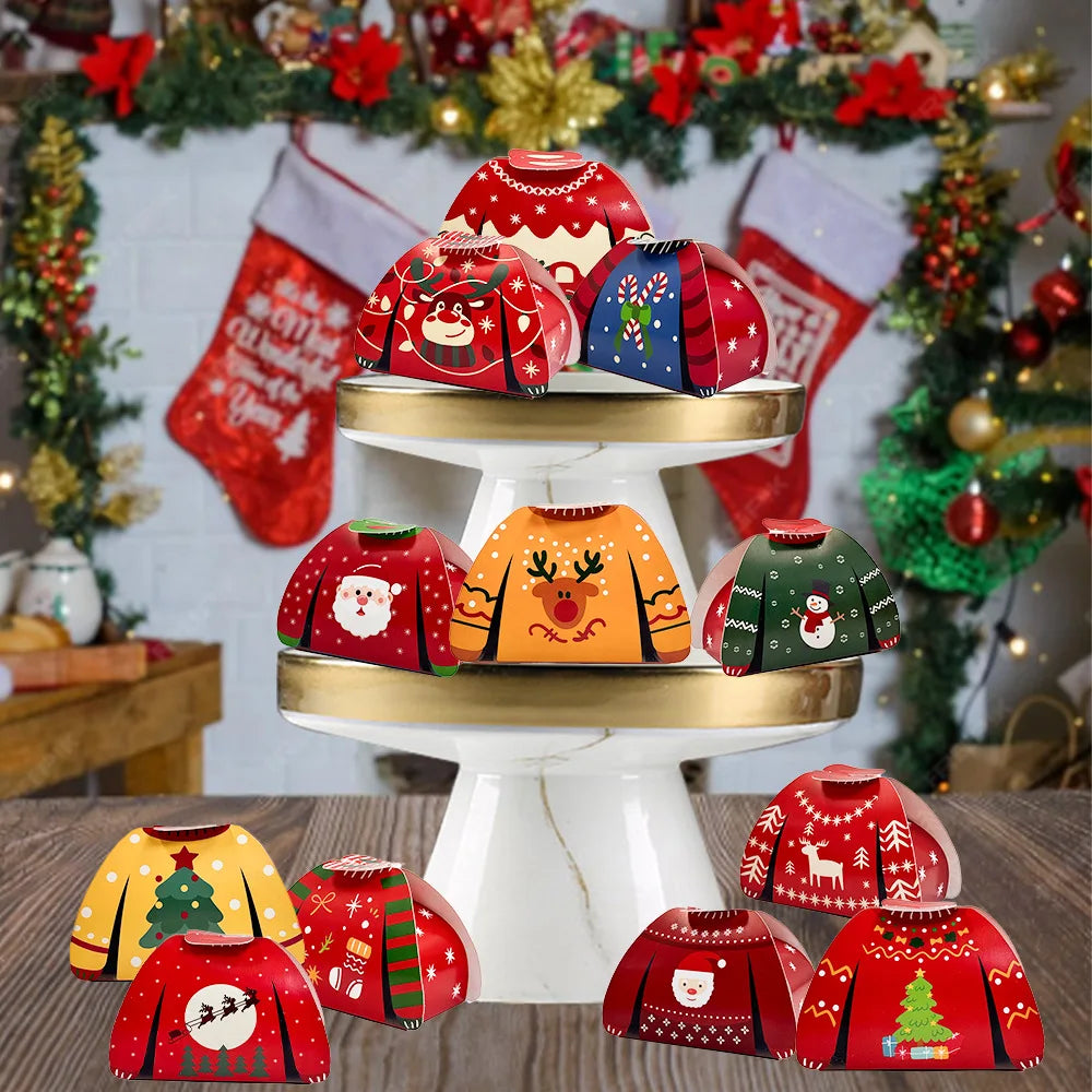 24pcs Christmas Candy Boxes Assorted 3D Christmas Ugly Sweater Cookie Paper Boxes Cloth Shape Treat Box for Xmas Party Decor