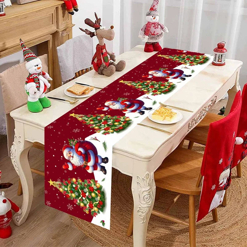 Santa Claus Christmas Table Runner Christmas Decorations For Home 2025 Xmas Table Flag Navidad Noel Gifts New Year Tablecloth