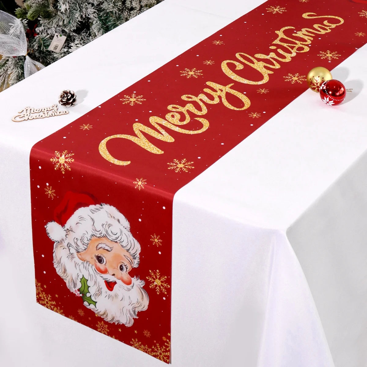Santa Claus Christmas Table Runner Christmas Decorations For Home 2025 Xmas Table Flag Navidad Noel Gifts New Year Tablecloth