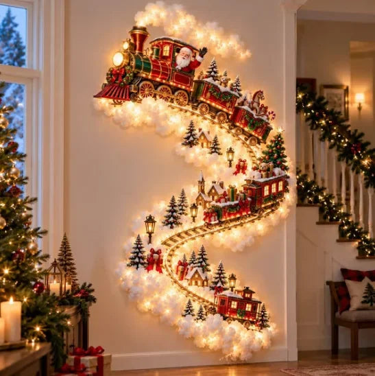 Christmas Magic Trail Wall Light-LED Glowing Christmas Scene Wall Decoration,Santa Sleigh Reindeer Hanging Decoration for Party