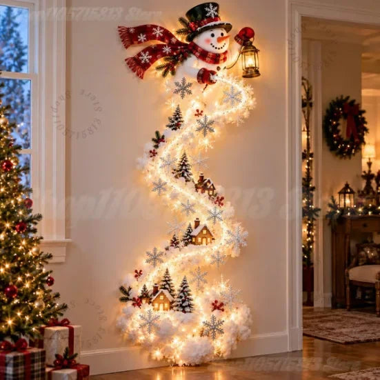 Christmas Magic Trail Wall Light-LED Glowing Christmas Scene Wall Decoration,Santa Sleigh Reindeer Hanging Decoration for Party