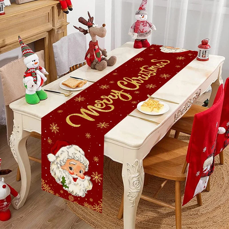 Santa Claus Christmas Table Runner Christmas Decorations For Home 2025 Xmas Table Flag Navidad Noel Gifts New Year Tablecloth