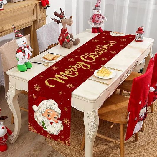 Santa Claus Christmas Table Runner Christmas Decorations For Home 2025 Xmas Table Flag Navidad Noel Gifts New Year Tablecloth