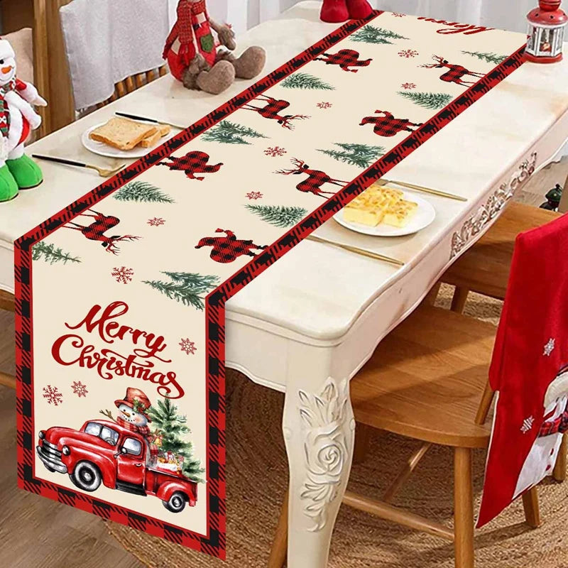 Santa Claus Christmas Table Runner Christmas Decorations For Home 2025 Xmas Table Flag Navidad Noel Gifts New Year Tablecloth